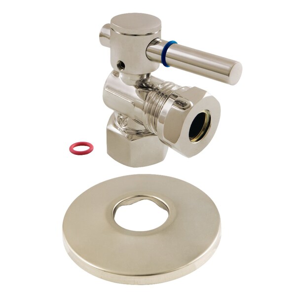 Kingston Brass 1/2" FIP X 1/2" or 7/16" O.D. Slip Joint Quarter-Turn Angle Stop Valve with Flange, Brushed Nickel CC44108DLK - main